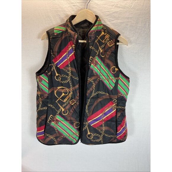 VTG Ralph Lauren Equestrian Quilted Reversible Vest‎ LG Embroidered Crest - Picture 1 of 10